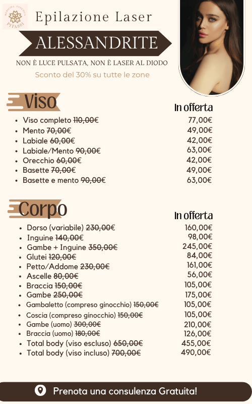 Listino prezzi epilazione laser alessandrite