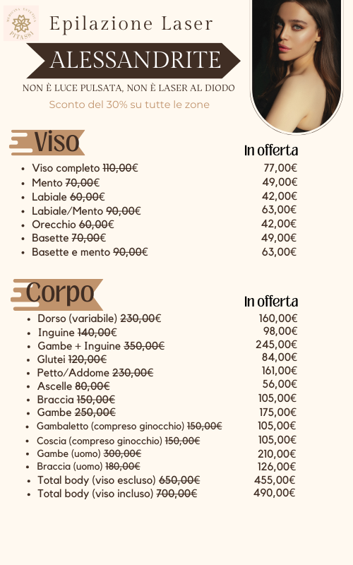 Listino prezzi epilazione laser alessandrite